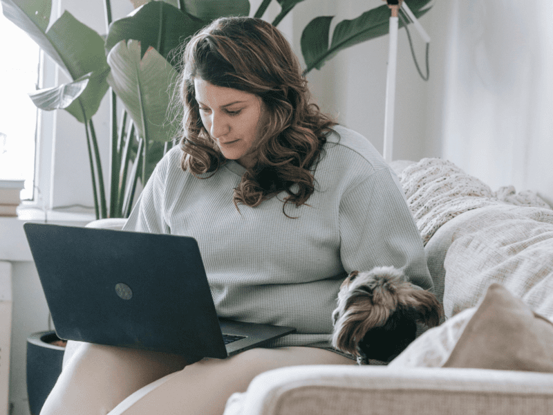 woman working on laptop from home